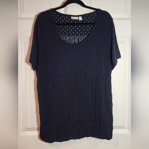Croft & Barrow Dark Blue Polka Dot Back Blouse 2X